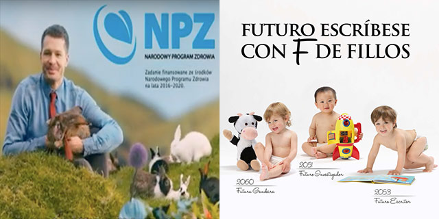 “Reproduce like bunnies,” says the Polish health ministry in the lefthand advert. The Galician campaign at right.}